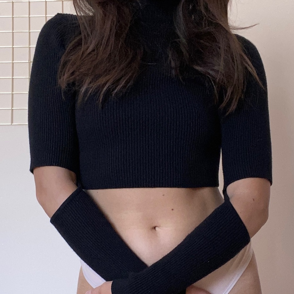 AKIRA Black Ribbed Crop naked elbow sweater